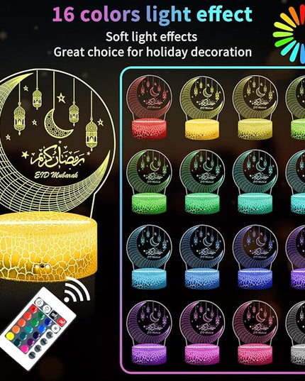 Ramadan Mubarak Decorations, Ramadan LED Night Light with Remote 16 Color Flashing, Eid al-Fitr Mubarak 3D Star Moon Lights for Bedroom Ramadan Gifts for Islamic Holiday Believers Muslims Home Decor - LeafyLoom