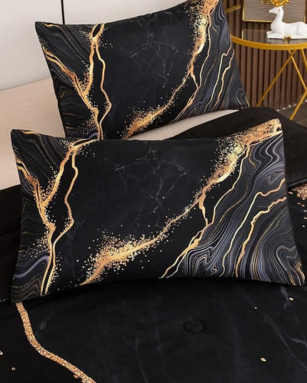 Tailor Shop Marble Bedding Set Soft Microfiber Black and Gold Comforter Set King Size for Kids Men and Women with 1 Marble Comforter and 2 Pillowcases…… - LeafyLoom