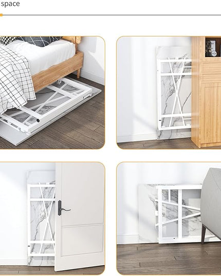 47 inch Folding Desk No Assembly Required, Writing Gaming Computer Camping Table, Home Office Desk, White Marble - LeafyLoom