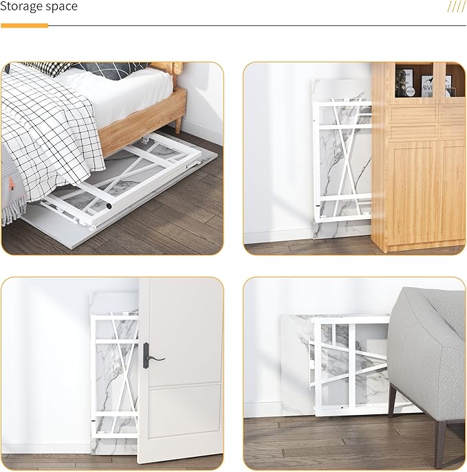 47 inch Folding Desk No Assembly Required, Writing Gaming Computer Camping Table, Home Office Desk, White Marble - LeafyLoom