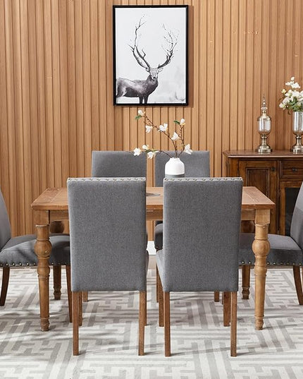 COLAMY Modern Wood Dining Chairs Set of 6, Parsons Dining Chairs, 19 Inch Padded Dining Chairs with Nailed Trim for Kitchen Dining Living Room, Grey - LeafyLoom
