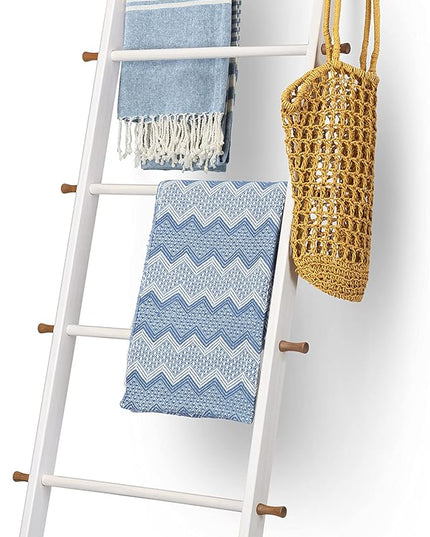 5 Ft Wooden Blanket Ladder Farmhouse - Quilt Ladder for Bedroom - Wood Ladder Decor - Decorative Ladder for Blankets - Easy to Assemble - Farmhouse Ladder Blanket Holder - Wooden Ladder for Blankets - LeafyLoom