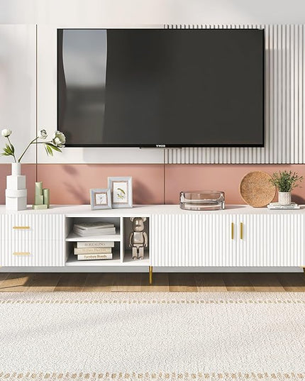 NicBex TV Stand for 75+ Inch TV Modern TV Media Console Table with 5 Champagne Legs and Versatile Storage,Entertainment Center with Storage for Living Room,Bedroom,70.9 Inch,White - LeafyLoom