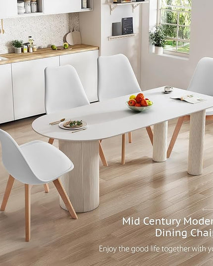 Sweetrcrispy Dining Chairs, Dining Chairs Set of 4, Dining Room Chairs, Kitchen Chairs, Mid Century Modern Chairs, PU Leather Upholstered Chairs with Wood Legs, Kitchen & Dining Room Chairs, White - LeafyLoom