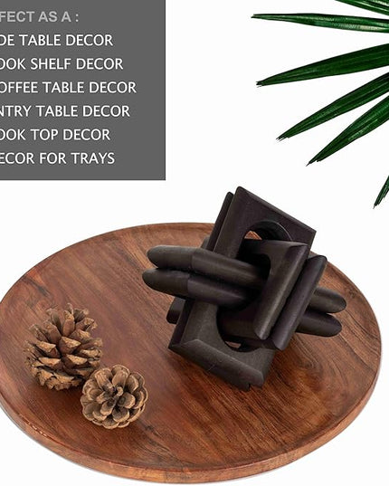Wood Knot Decor Entry Table Boho Shelf Decor 6 Link Interlock Coffee Table Decor for Living Room and Modern Farmhouse Hand Crafted Blackened Mango Wood Console Table Decor (Black) - LeafyLoom