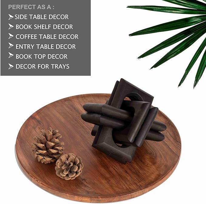 Wood Knot Decor Entry Table Boho Shelf Decor 6 Link Interlock Coffee Table Decor for Living Room and Modern Farmhouse Hand Crafted Blackened Mango Wood Console Table Decor (Black) - LeafyLoom