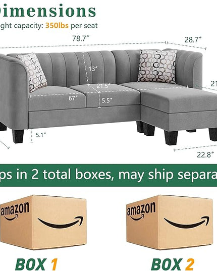 Shintenchi Upgraded Convertible Sectional Sofa Couch, 3 Seat L Shaped Sofa with High Armrest Linen Fabric Small Couch Mid Century for Living Room, Apartment and Office (Light Grey) - LeafyLoom