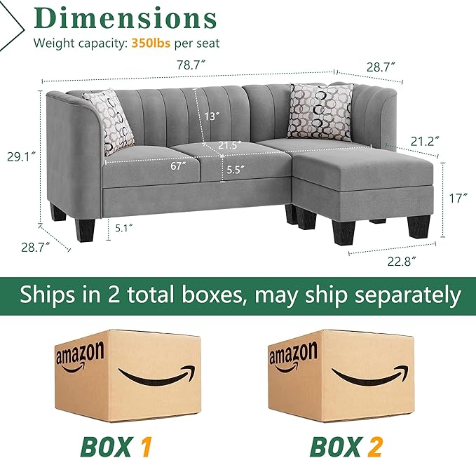 Shintenchi Upgraded Convertible Sectional Sofa Couch, 3 Seat L Shaped Sofa with High Armrest Linen Fabric Small Couch Mid Century for Living Room, Apartment and Office (Light Grey) - LeafyLoom