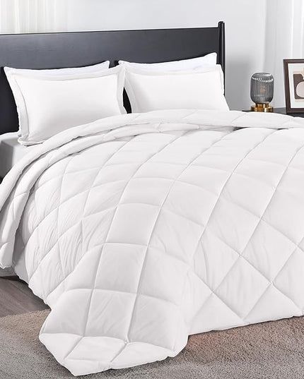 downluxe King Size Comforter Set - White King Comforter Set, 3 Pieces Soft Solid Comforter King Size Set for All Seasons, 1 Lightweight Fluffy Comforter (104"x92") and 2 Pillow Shams - LeafyLoom