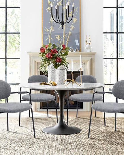 COLAMY Dining Chairs Set of 4, Fabric Dining Chairs Set of 4 with Arms, Upholstered Small Dining Armchairs with Back for Kitchen, Dining Room, Grey - LeafyLoom