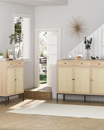 Brafab Rattan Cabinet Storage Sideboard Buffet Table Accent Console for Living Room Entryway Kitchen Dining Room 2 Drawers - LeafyLoom