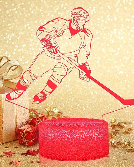 Teenager christmas gifts xmas gift 3D Illusion Hockey Night Light Lamp 16 Color Change Touch White Crack Base with Remote Control Birthday Gift for Boys and Girls Hockey lover - LeafyLoom