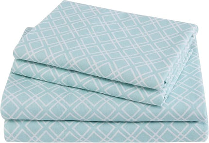 Comfort Spaces Cotton Flannel Breathable Warm Deep Pocket Sheets With Pillow Case Bedding, Twin, Aqua Geo, 3 Piece - LeafyLoom