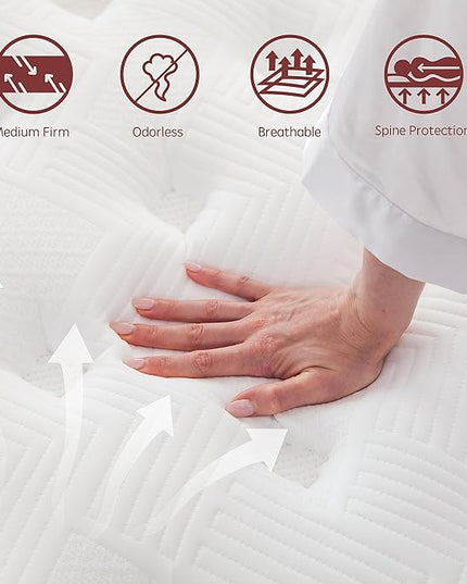 Full Mattress, 12 Inch Innerspring Hybrid Mattress in a Box with Gel Memory Foam, Individually Wrapped Encased Coil Pocket Spring Mattress, Pressure Relief, Medium Firm Support,54"*75"*12"… - LeafyLoom