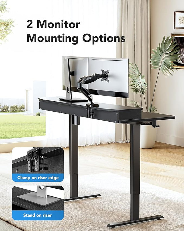 HUANUO 48″ x 24″ Electric Standing Desk with 2 Drawers, C-Clamp Mount Compatible, Height Adjustable Computer Desk, Home Office Stand Up Desk with 4 Preset Heights & 2 Hooks, Black - LeafyLoom
