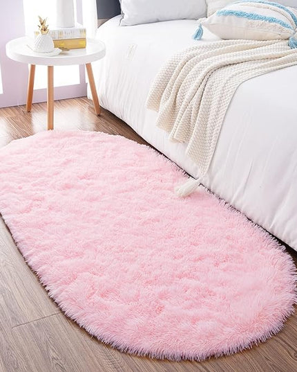 Noahas Ultra Soft Fluffy Rugs,Pink Area Rugs for Bedroom Shaggy Oval 2.6' x 5.3' Kids Bedroom Fuzzy Bedside Small Carpet Aesthetic,Nursery Rug for Baby,Room Decor for Teen Girls - LeafyLoom