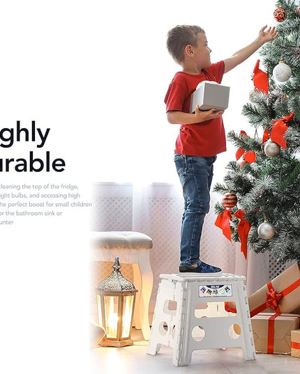 Delxo 13" Folding Step Stool for Kids and Adults, Non-Slip Foldable Step Stools with Handle,Plastic Portable Folding Stool for Bathroom,Bedroom,Kitchen,Hold up to 300lbs White - LeafyLoom