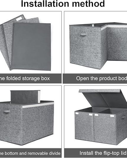 popoly 122L Large Toy Box Chest with Lid, Foldable Toy Storage Organizer Bin Boxes with Removable Divider for Kids, Boys, Girls, Nursery, Playroom, 26"x17" x17"(Linen Gray) - LeafyLoom