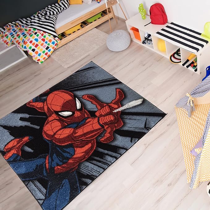 Gertmenian Marvel Spiderman Superhero Area Rug Home Decor Suitable for Classroom, Nursery, Bedroom, or Play Area Ideal for Kids and Young Children 40x54in, Gray/Red 19840 - LeafyLoom