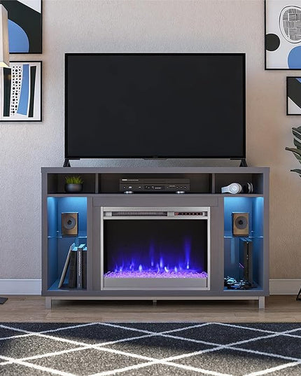 Ameriwood Home Lumina Fireplace TV Stand for TVs up to 48 Inch, Replaceable Electric Fireplace Insert Heater, Remote Control, Timer, Color Changing LED Lights, Crystal Ember Flames, Graphite Gray - LeafyLoom