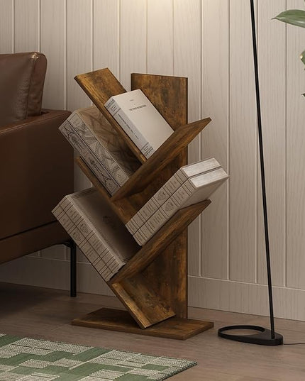 Furinno Tree Bookshelf 5-Tier Floor Standing Tree Bookcase, Amber Pine - LeafyLoom