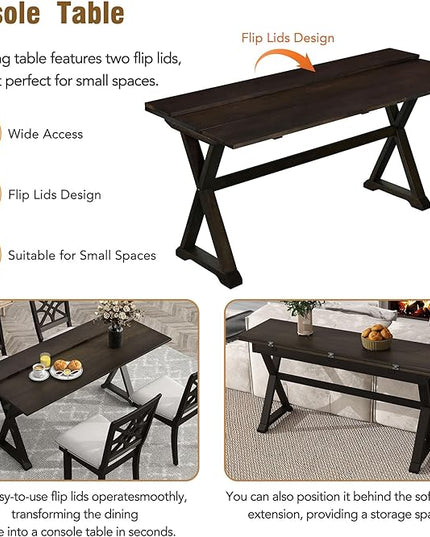 NicBex Small Kitchen Table Set for 4 Dining Room Set 5-Piece Extendable Rubber Wood Dining Table Set with X-Shape Legs for Small Space, Apartment, Studio, Walnut - LeafyLoom