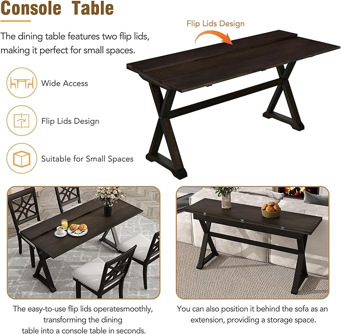 NicBex Small Kitchen Table Set for 4 Dining Room Set 5-Piece Extendable Rubber Wood Dining Table Set with X-Shape Legs for Small Space, Apartment, Studio, Walnut - LeafyLoom