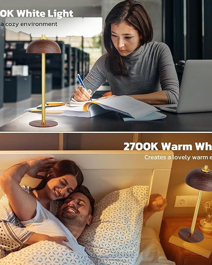 Rechargeable Cordless Table Lamp - 5000mAh Battery Powered Lamp, 3 Color Stepless Dimming LED Table Light with Memory Function for Indoor, Outdoor, Dinner, Patio, Cafe.(Wood Grain B) - LeafyLoom