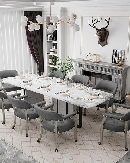 Dining Chairs with Casters and Arms, Large Rolling Dining Chairs with Wheels, Wood Boss Caption's Chairs, 26" D x 25.2" W x 31.5" H, Grey Legs & Dark Grey Fabric SY-1318-GY - LeafyLoom