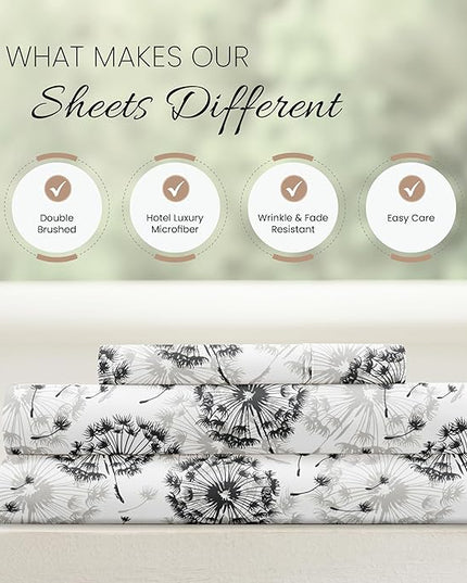 3 Piece Twin Bedding Sheet Set (Gray Floral) - Sleep Better Than Ever with These Ultra-Soft & Cooling Bed Sheets for Your Twin Size Bed - Deep Pocket Fits 16" Mattress - LeafyLoom