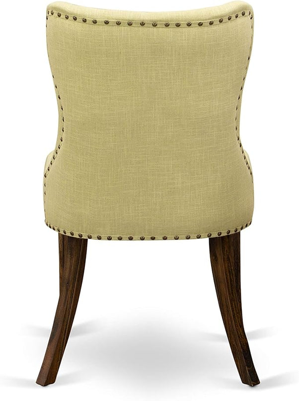 East West Furniture SIP7T37 Sion Modern Parson Dining Button Tufted Nailhead Trim Limelight Linen Fabric Upholstered Chairs, Set of 2, Jacobean - LeafyLoom
