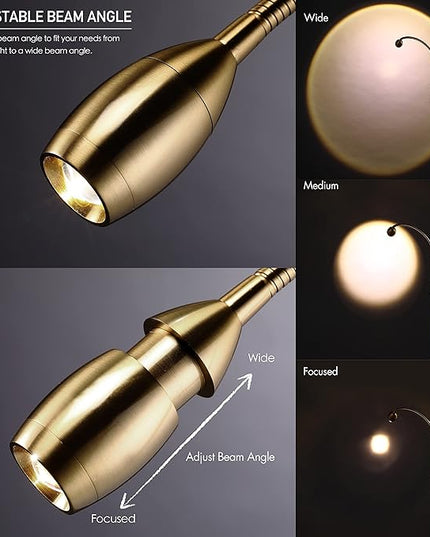 O’Bright Ray – Adjustable LED Beam Floor Lamp, Dimmable and Zoomable Spotlight, Flexible Gooseneck, Reading/Crafting Standing Lamp, Work Table Light, Antique Brass - LeafyLoom