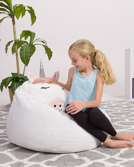 Posh Creations Cute Soft and Comfy Bean Bag Chair for Kids, Animal - Dinosaur T-rex - LeafyLoom