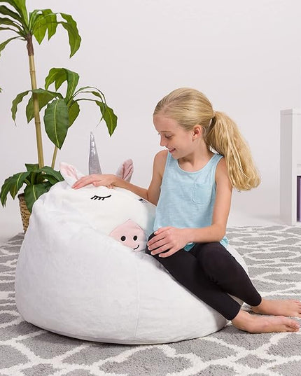 Posh Creations Cute Soft and Comfy Bean Bag Chair for Kids, Animal - Pink Llama - LeafyLoom
