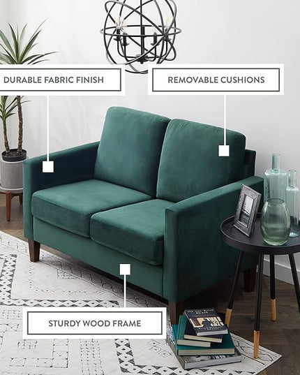 Edenbrook Archer Upholstered Loveseat - Green Velvet Loveseat - Living Room Furniture - Small Loveseat - Mid Century Modern Loveseat - Seats Two - LeafyLoom