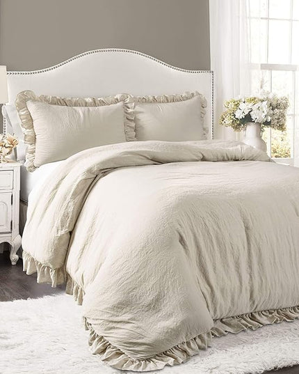 Lush Decor Reyna Ruffle Comforter Set - 3 Piece Cozy Ruffled Bedding Set - Timeless Elegance and Comfort for Bedroom - California King, Wheat - LeafyLoom