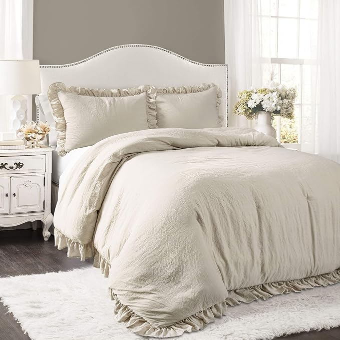 Lush Decor Reyna Ruffle Comforter Set - 3 Piece Cozy Ruffled Bedding Set - Timeless Elegance and Comfort for Bedroom - California King, Wheat - LeafyLoom