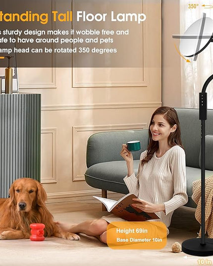 PESRAE Floor Lamp, 36W/3600LM Torchiere Bright Floor Lamp, RGB Color Changing Torchiere Floor Lamp, Rotatable Tall Lamp with Remote Control, Adjust Brightness for Bedroom and Play Room - LeafyLoom