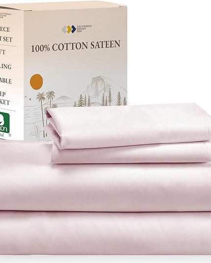 California Design Den Soft 100% Cotton King Sheet Set Pink Bed Sheets with Deep Pocket, 4 Piece Sheet Set with Sateen Weave, Cooling Sheets - Pink - LeafyLoom
