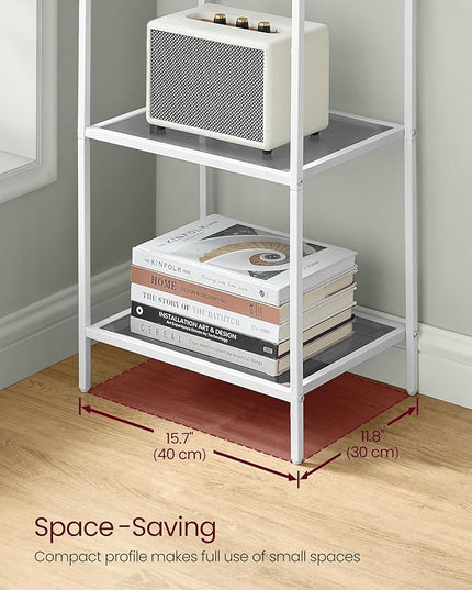 VASAGLE Bookcase, 5-Tier Bookshelf, Slim Shelving Unit for Bedroom, Bathroom, Home Office, Tempered Glass, Steel Frame, Pearl White and Slate Gray ULGT029W01 - LeafyLoom