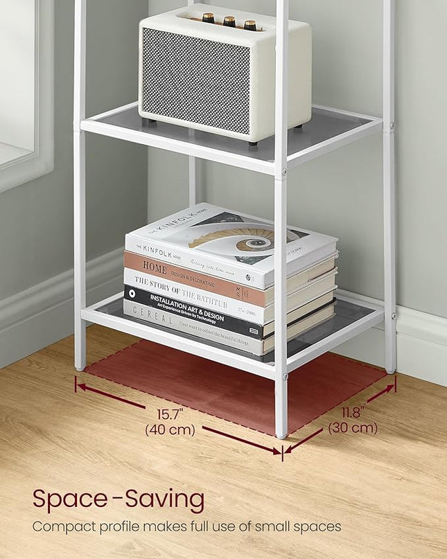 VASAGLE Bookcase, 5-Tier Bookshelf, Slim Shelving Unit for Bedroom, Bathroom, Home Office, Tempered Glass, Steel Frame, Pearl White and Slate Gray ULGT029W01 - LeafyLoom