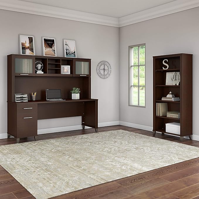 Bush Furniture Somerset 72W Office Desk with Drawers in Mocha Cherry - LeafyLoom