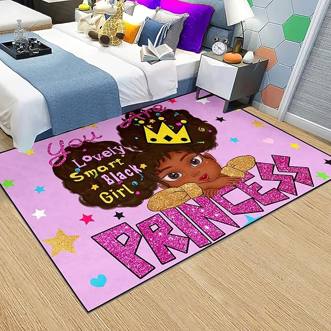 African American Black Girl Rugs for Bedroom African American Rugs for Girls Room Princess Room Decor for Girls Bedroom Decor for Teen Girls Living Room Floor Rugs, Purple, 3'×5' - LeafyLoom