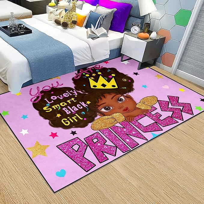 African American Black Girl Rugs for Bedroom African American Rugs for Girls Room Princess Room Decor for Girls Bedroom Decor for Teen Girls Living Room Floor Rugs, Purple, 2'6''×4' - LeafyLoom