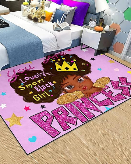 African American Black Girl Rugs for Bedroom African American Rugs for Girls Room Princess Room Decor for Girls Bedroom Decor for Teen Girls Living Room Floor Rugs, Purple, 3'×4' - LeafyLoom