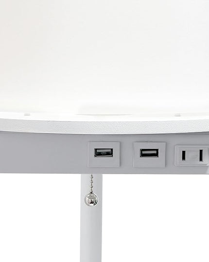 Simple Designs 62.5" LF2010-WHT Round Modern Shelf Etagere Organizer Storage Floor Lamp with 2 USB Charging Ports, 1 Charging Outlet and Linen Shade for Living Room Bedroom Office, White - LeafyLoom