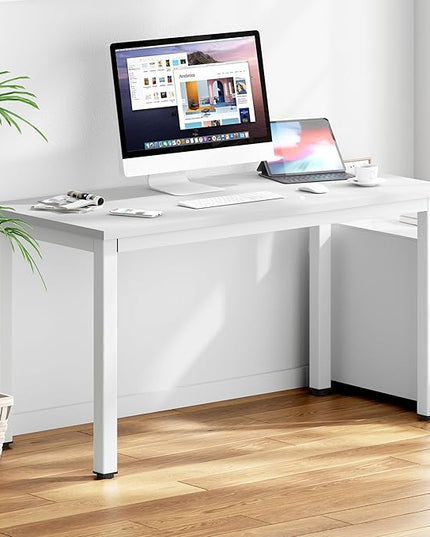 DlandHome 47 inches Medium Computer Desk, Home Composite Wood Board Desk, Decent and Steady Home Office School Desk/Workstation/Table, BS1-120WW White and White Legs, 1 Pack - LeafyLoom