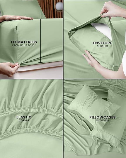 Utopia Bedding King Bed Sheets Set - 4 Piece Bedding - Brushed Microfiber - Shrinkage and Fade Resistant - Easy Care (King, Sage) - LeafyLoom