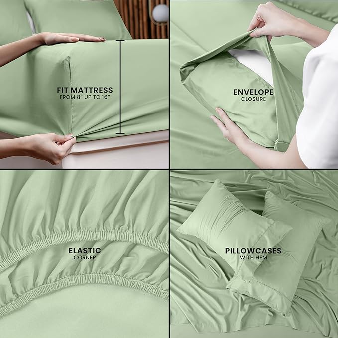 Utopia Bedding King Bed Sheets Set - 4 Piece Bedding - Brushed Microfiber - Shrinkage and Fade Resistant - Easy Care (King, Sage) - LeafyLoom