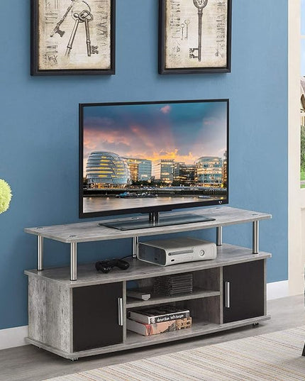 Convenience Concepts Designs2Go Monterey TV Stand with Cabinets and Shelves, Faux Birch/Black - LeafyLoom